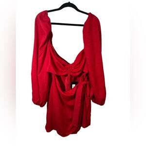 Pretty Little Thing Sexy Body Con Dress Red Ruched Cut Out NWT Size US18